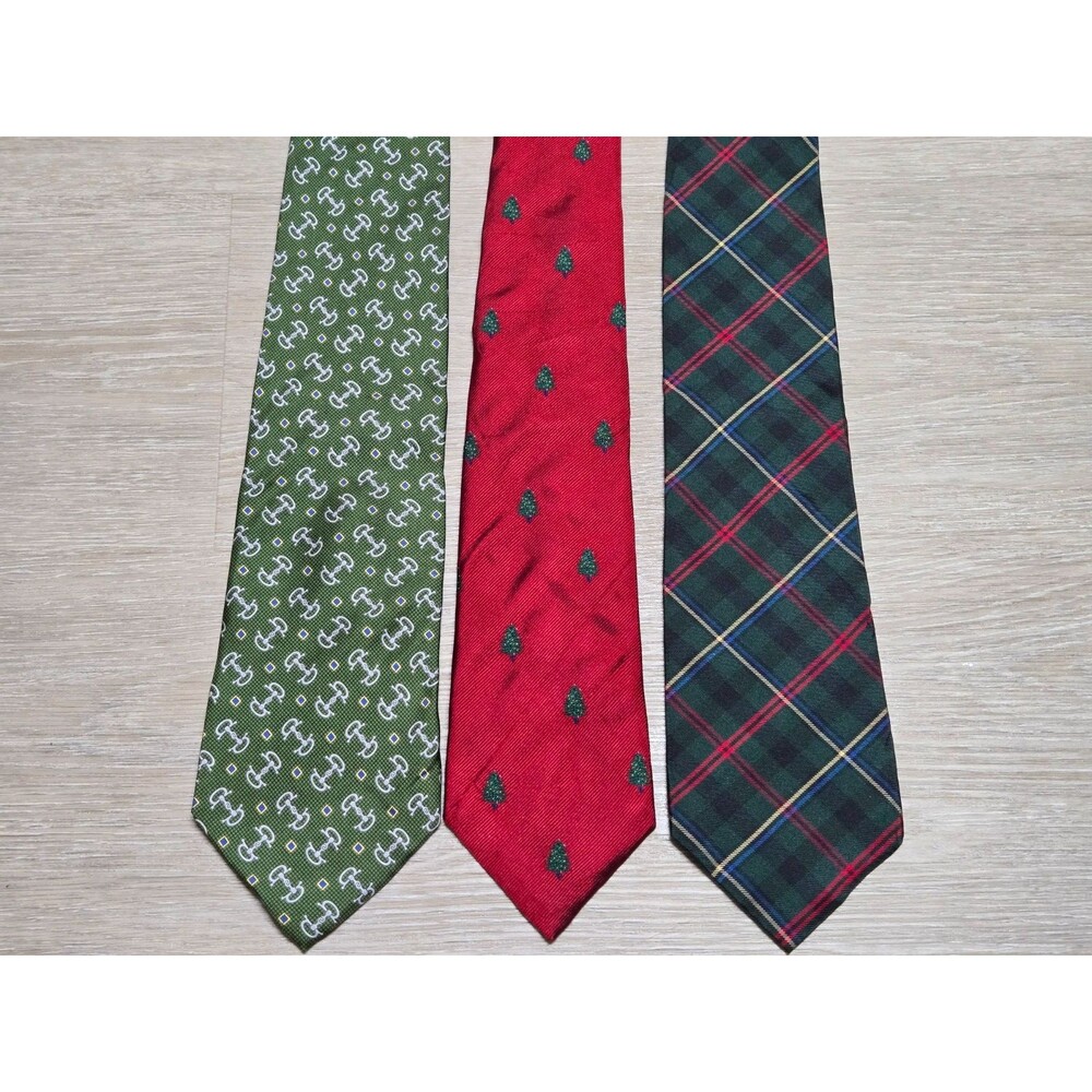 Lands’ End Men’s Tie Lot of 3 | Silk | Holiday Christmas & Plaid
